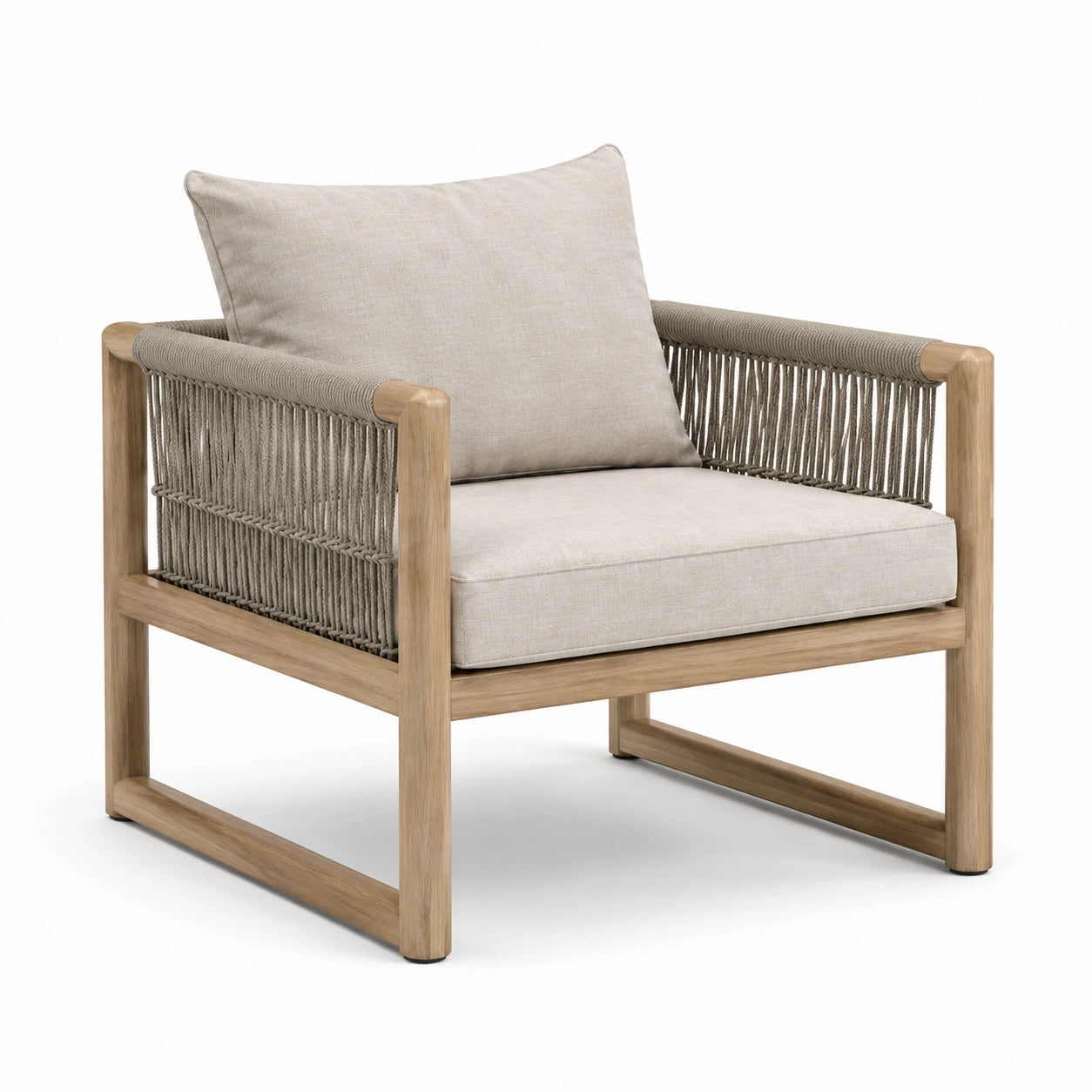 Sillón de Jardín Madera Cuerda Sintética Cojines Beige