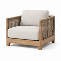 Sillón de madera de teca y cuerda con cojines de poliéster beige