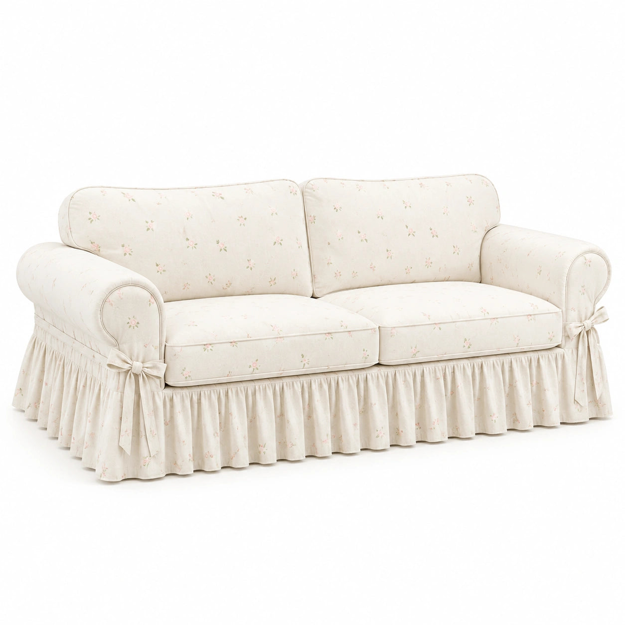 Sofá de 3 plazas tela crema estampado floral 200x85x90 cm