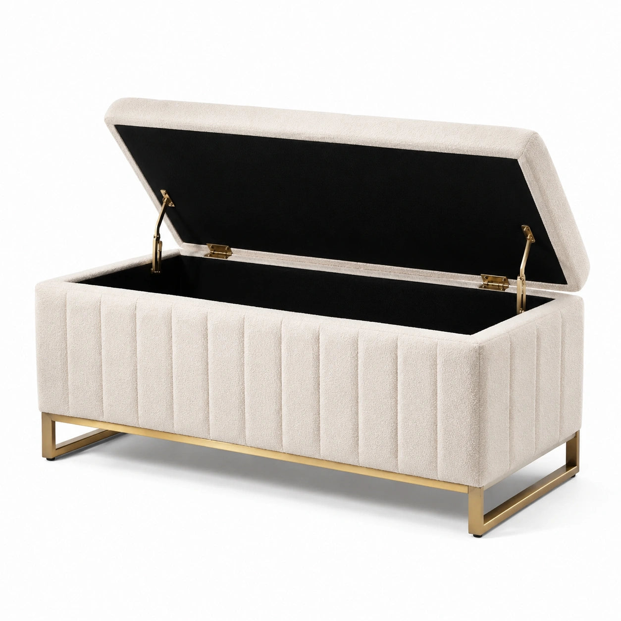 Banco de almacenamiento de terciopelo con estructura de metal beige