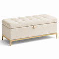 Banco de almacenamiento de bouclé beige con base metálica
