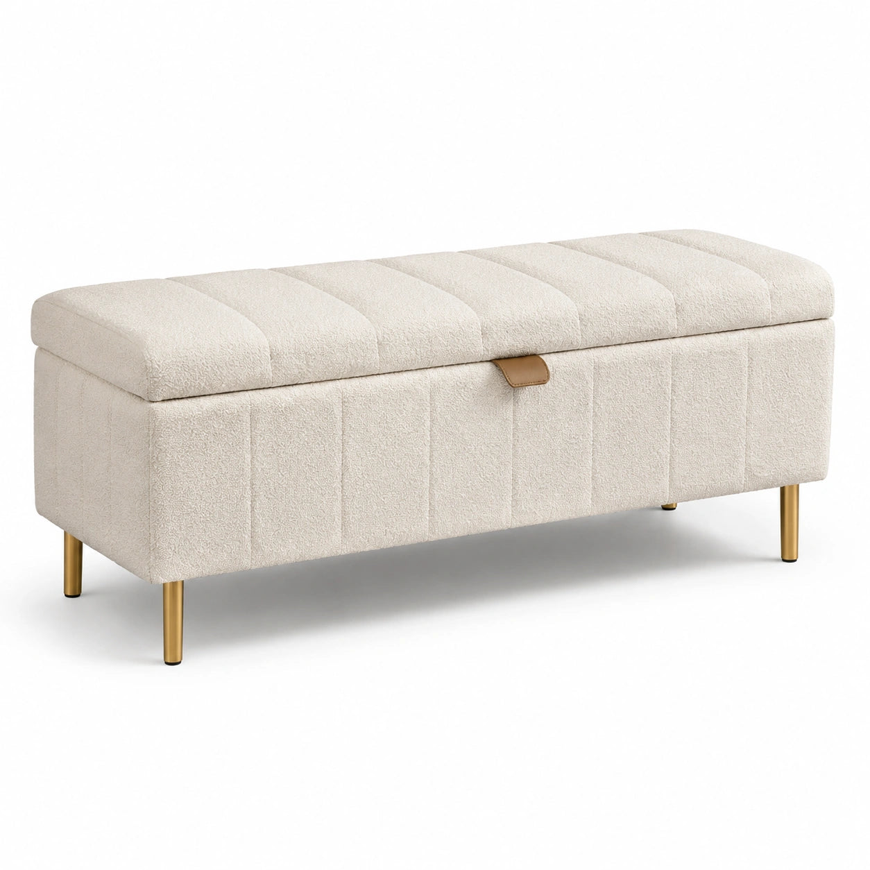 Banco de almacenamiento tapizado con patas de metal beige