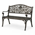 Banco de metal con detalles florales, 127 cm, color bronce
