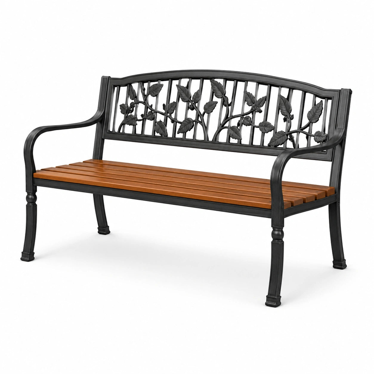 Banco de jardín de hierro fundido y madera 127x60x85cm negro/marrón