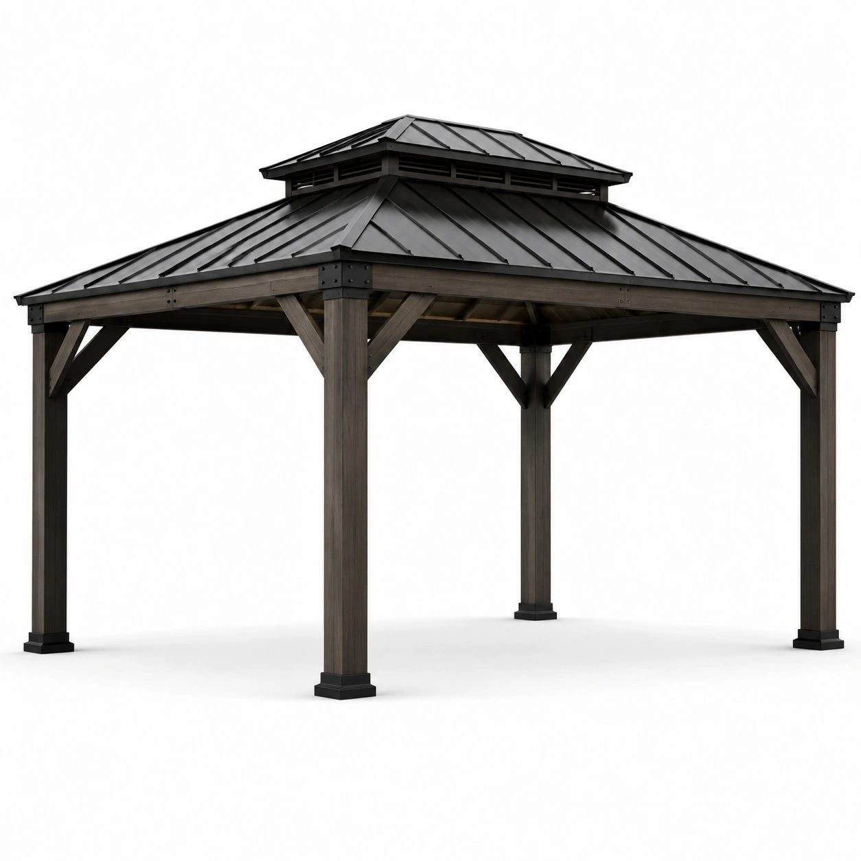 Gazebo de Madera y Acero Galvanizado 3x3m Color Gris Oscuro
